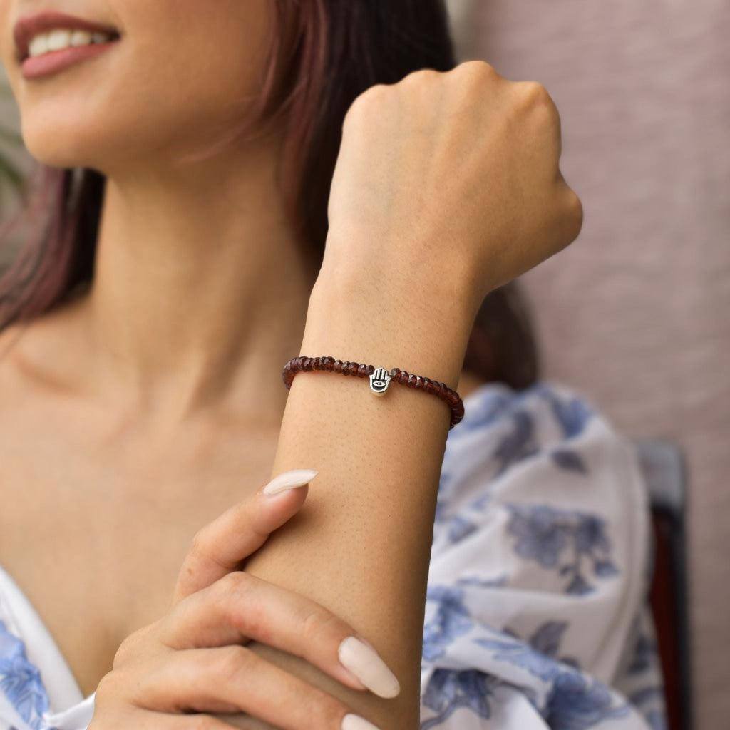 Hamsa Harmony - Garnet Bracelet -