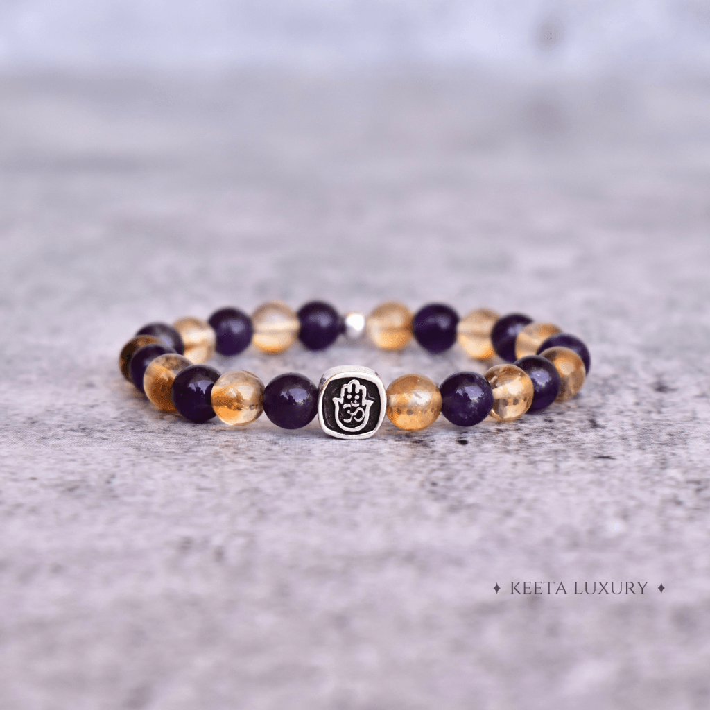 Hamsa Om- Citrine and Amethyst Bracelets -
