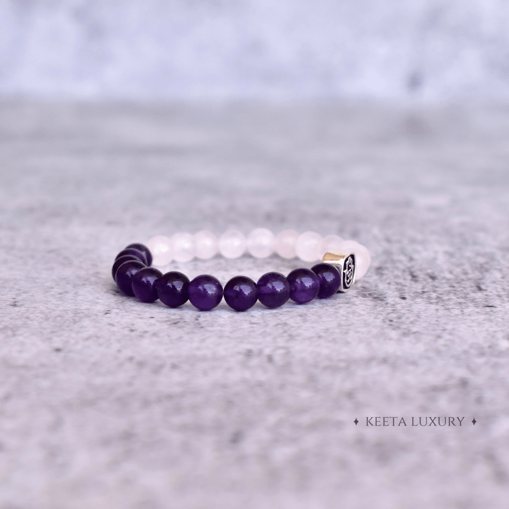 Hamsa Om - Rose Quartz & Amethyst Bracelets -