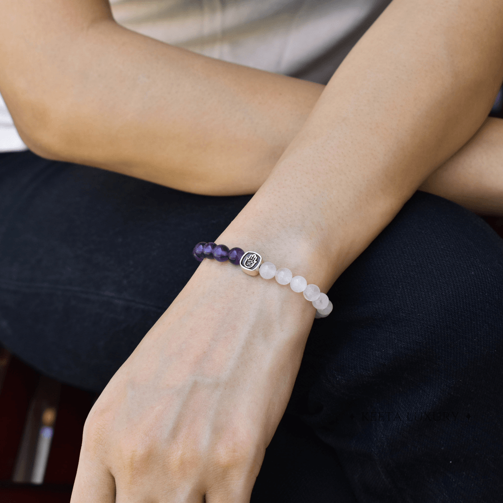 Hamsa Om - Rose Quartz & Amethyst Bracelets -
