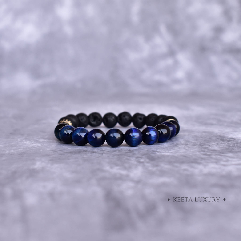 Hamsa Protection - Blue Tiger's Eye & Lava Bracelets -