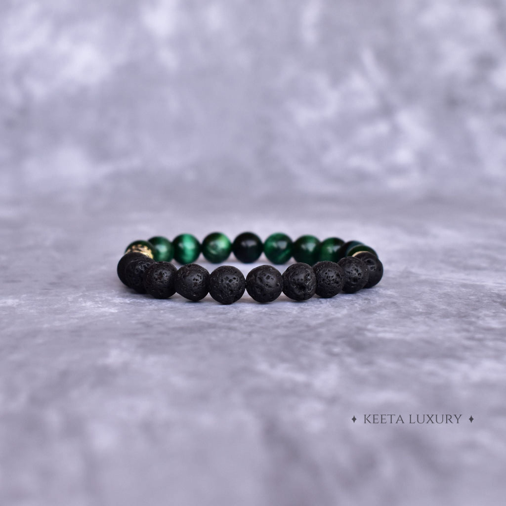Hamsa Protection - Green Tiger's Eye & Lava Bracelets -