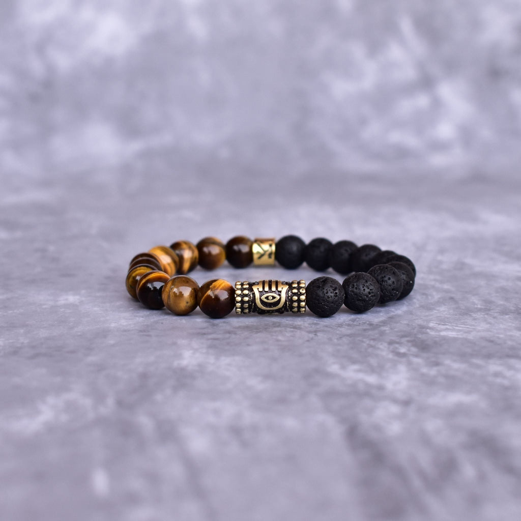 Hamsa Protection - Tiger's Eye & Lava Bracelets -