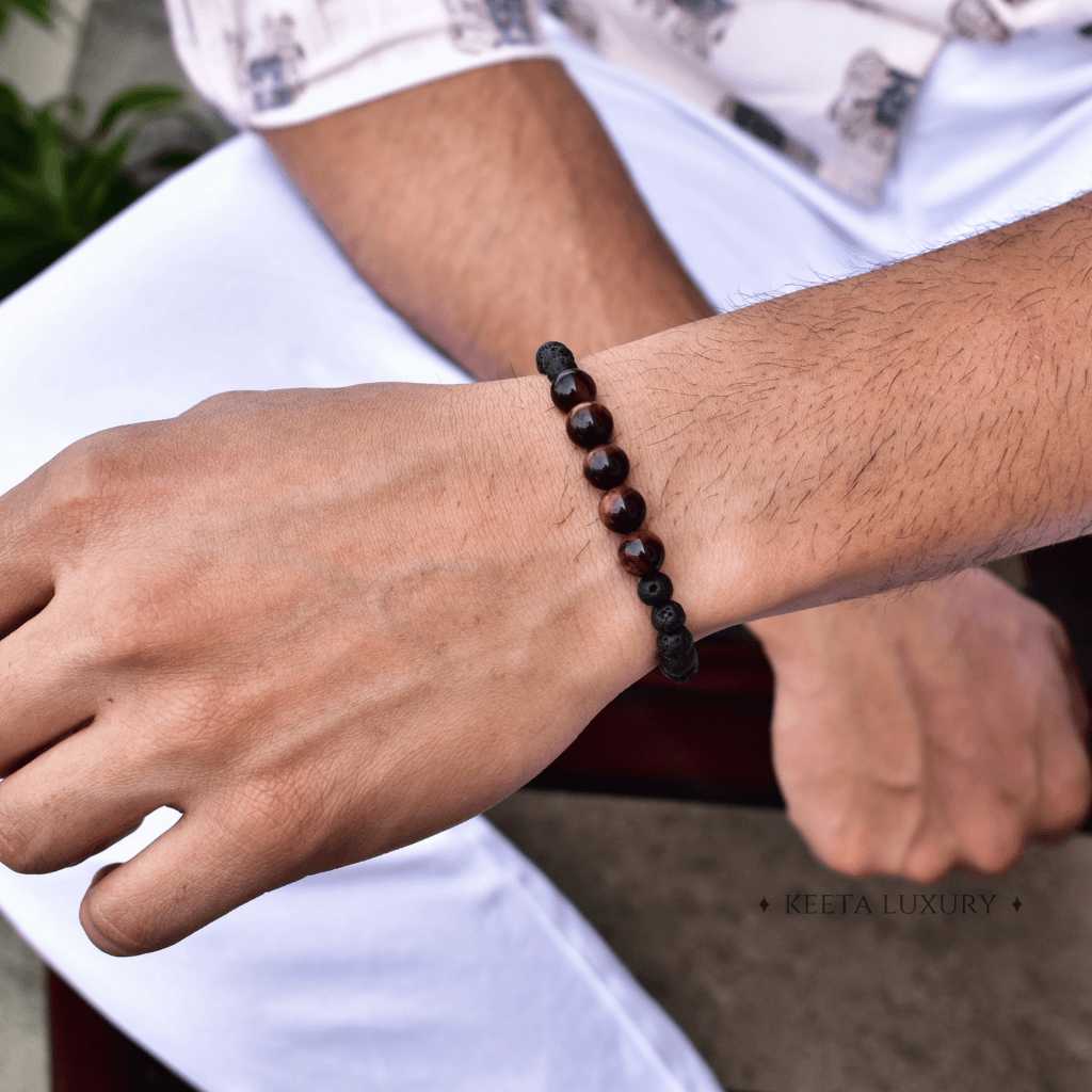 Jaguar - Lava And Red Tiger Eye Bracelets -