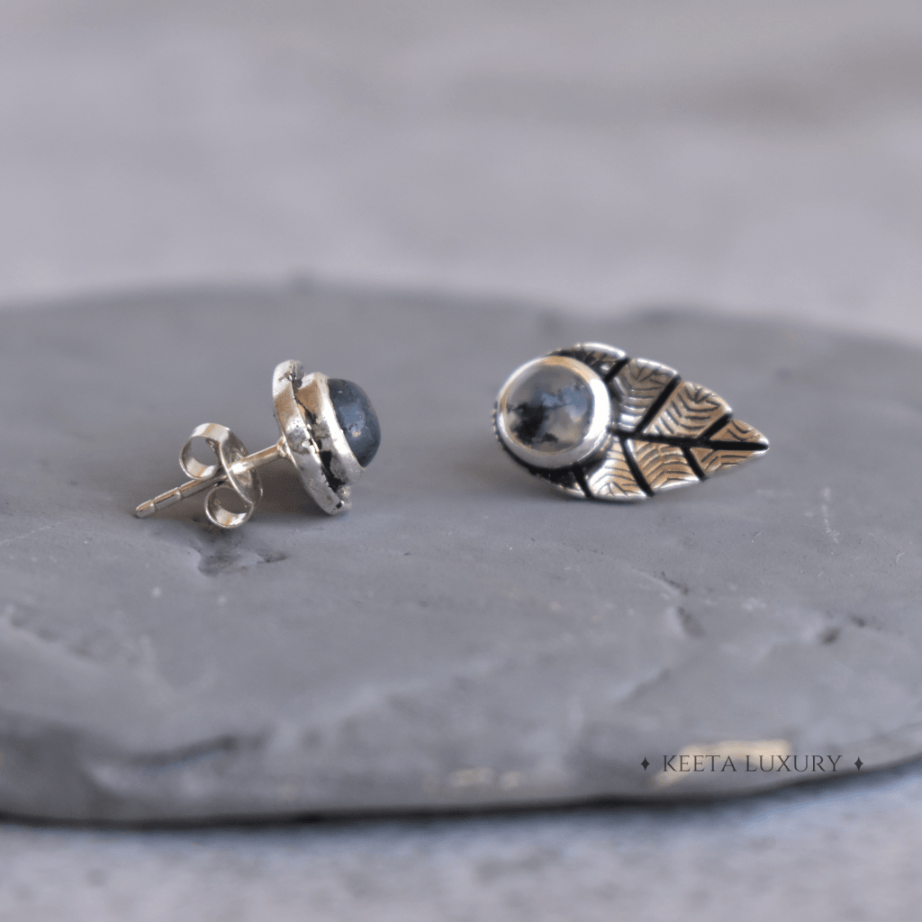 Leaf Song - Moss Agate Studs -