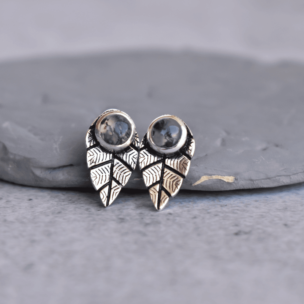 Leaf Song - Moss Agate Studs -