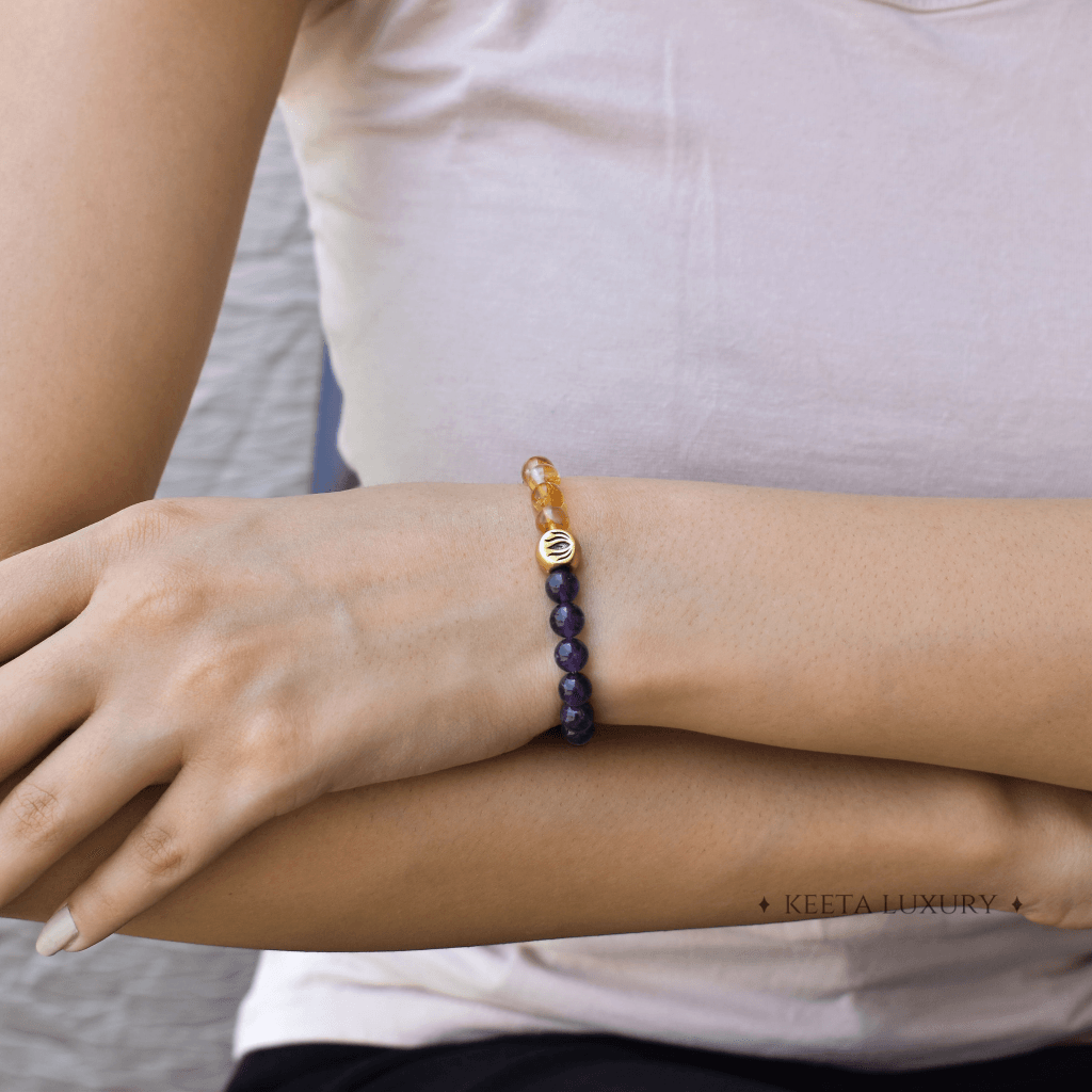 Lotus Bloom - Citrine and Amethyst Bracelets -