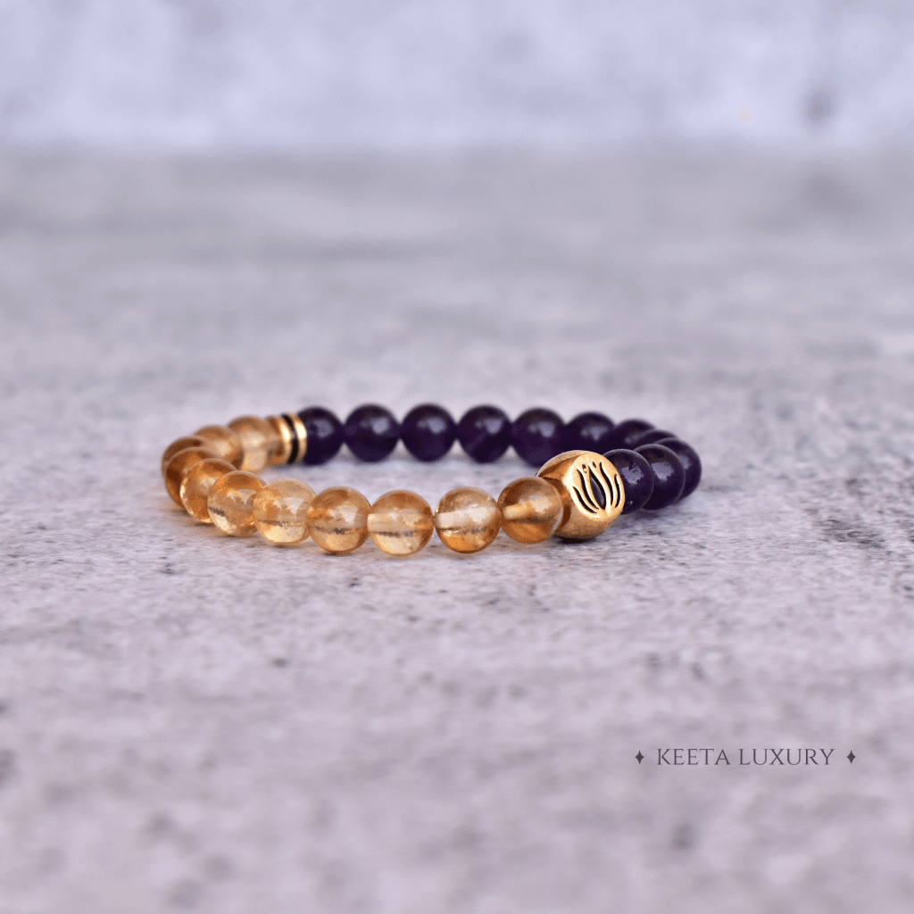 Lotus Bloom - Citrine and Amethyst Bracelets -