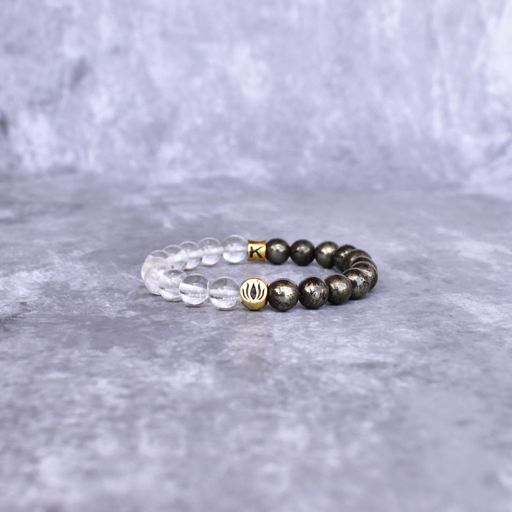 Lotus - Pyrite & Clear Quartz Bracelet -