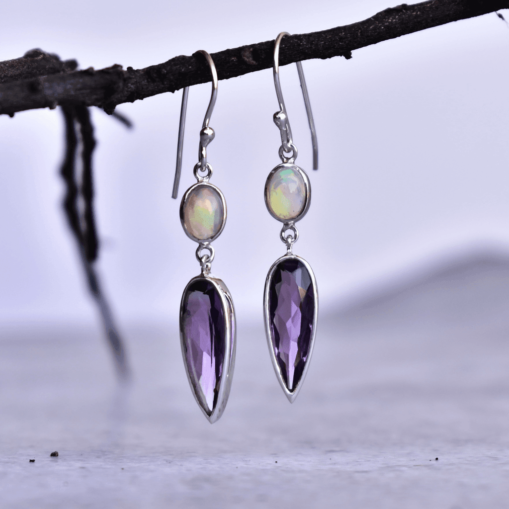 Luxury - Amethyst & Opal Earrings -
