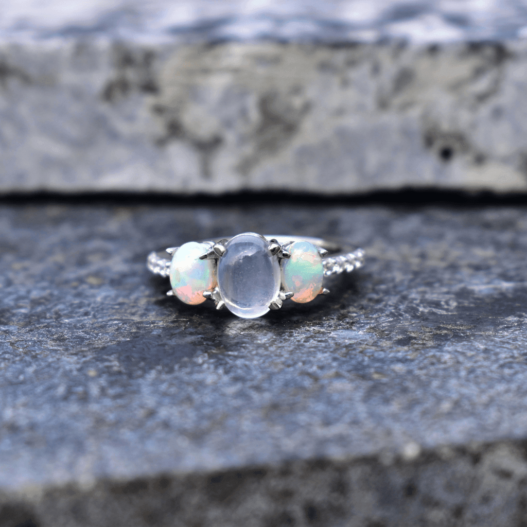 Mystic Moon Dance - Moonstone and Opal Ring -