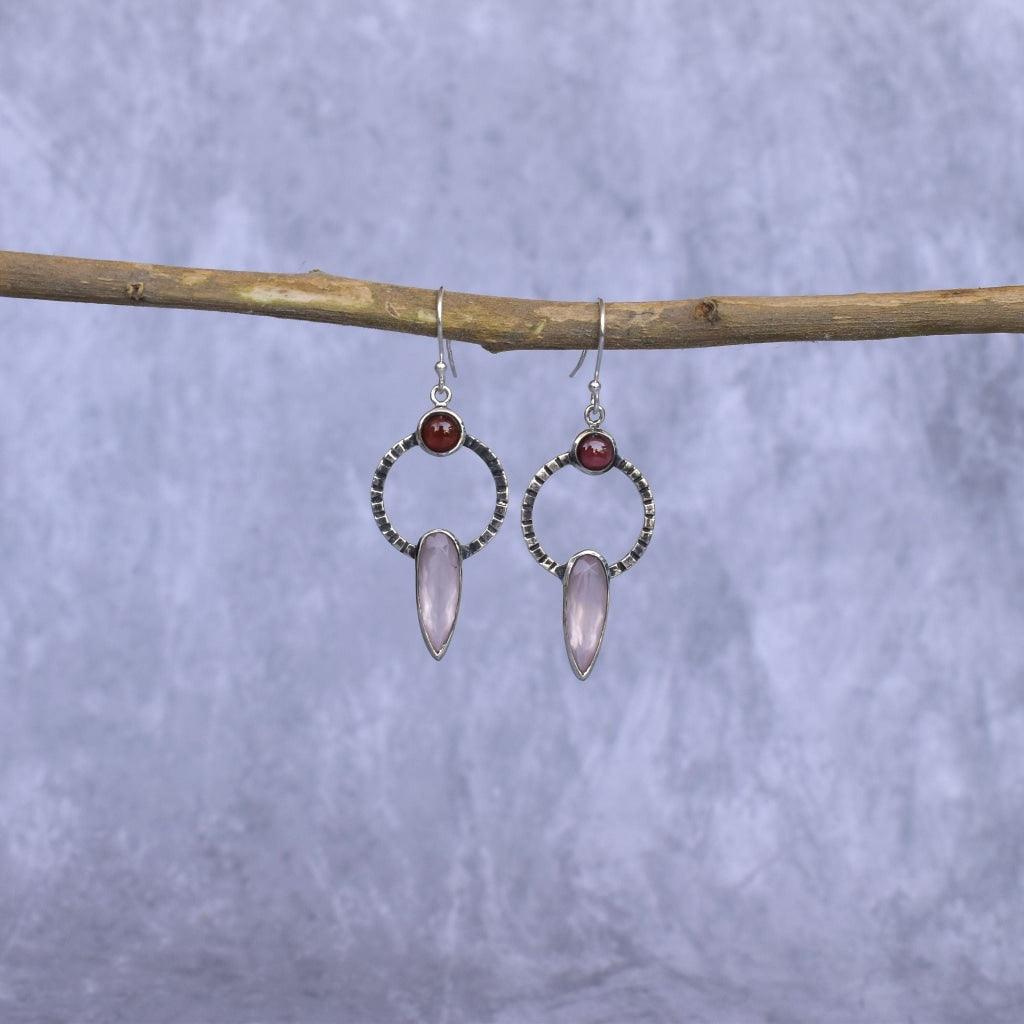 Nature Fusion - Rose Quartz & Garnet Dangle -