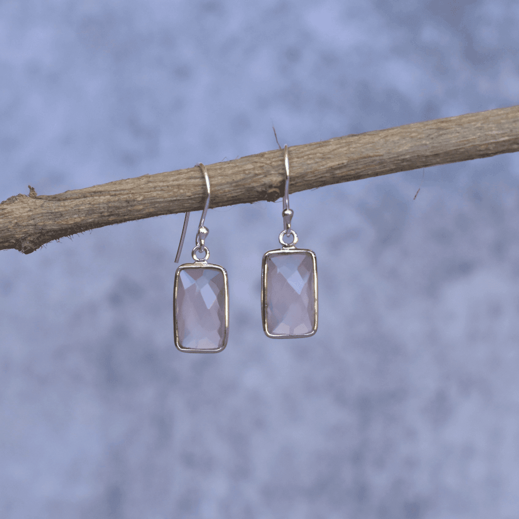 Rectangular Strength - Rose Quartz Earrings -