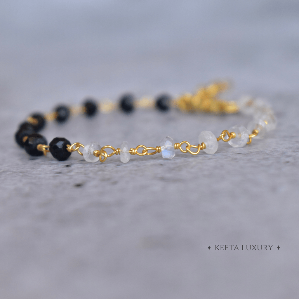 Rise And Shine - Black Onyx and Moonstone Bracelets -