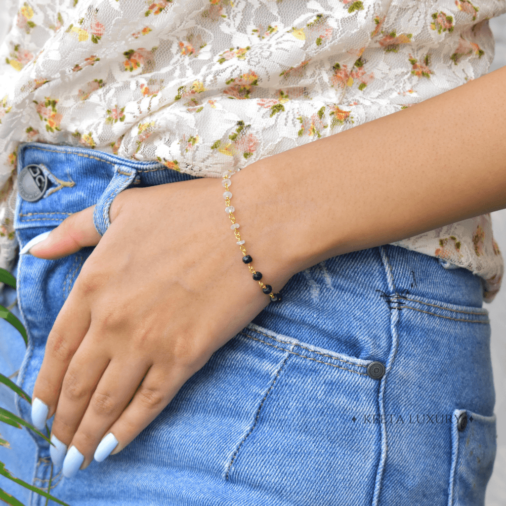 Rise And Shine - Black Onyx and Moonstone Bracelets -