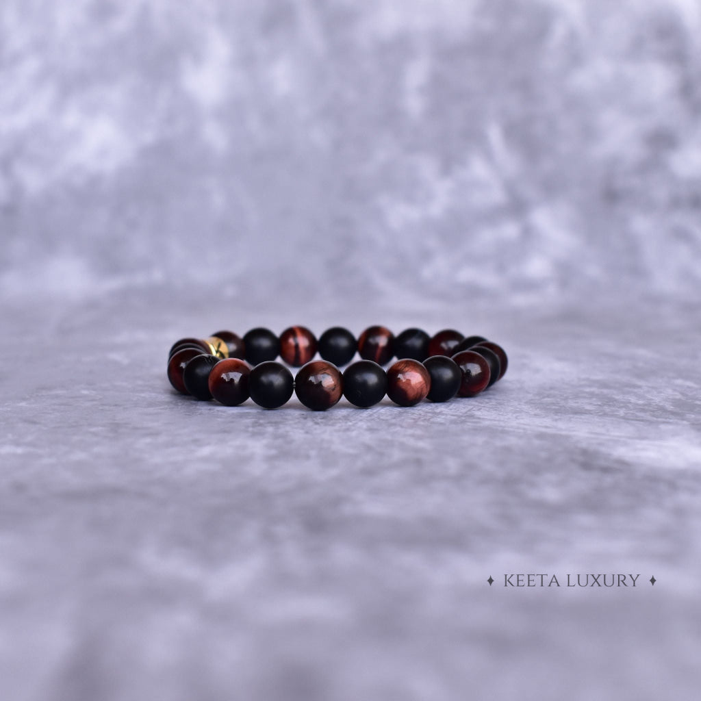 Scarlet Elegance - Red Tiger's Eye & Black Onyx Bracelets -