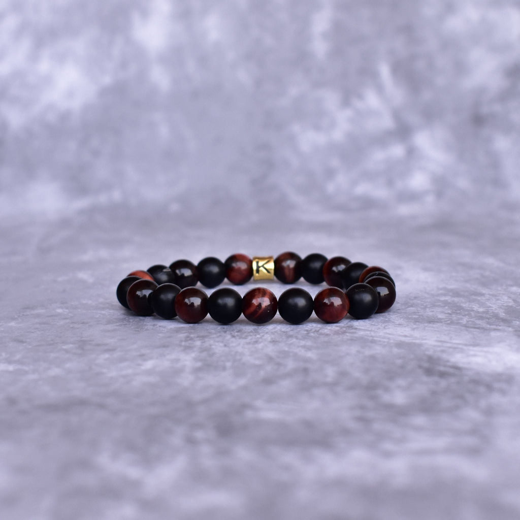 Scarlet Elegance - Red Tiger's Eye & Black Onyx Bracelets -