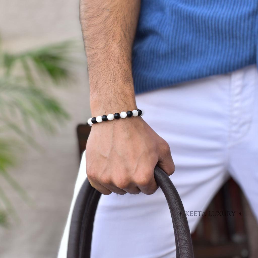 Selenite Essence - Selenite & Black Onyx Bracelet -