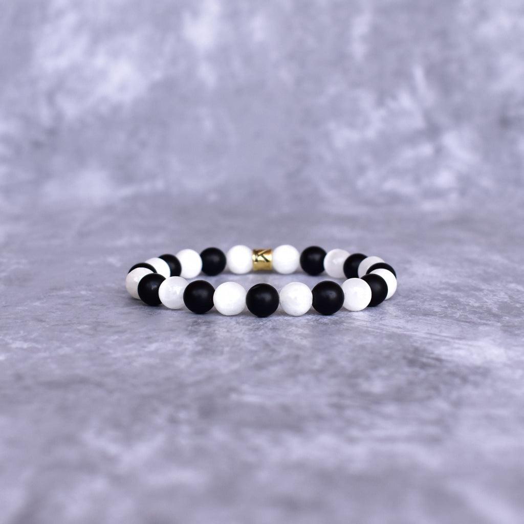 Selenite Essence - Selenite & Black Onyx Bracelet -
