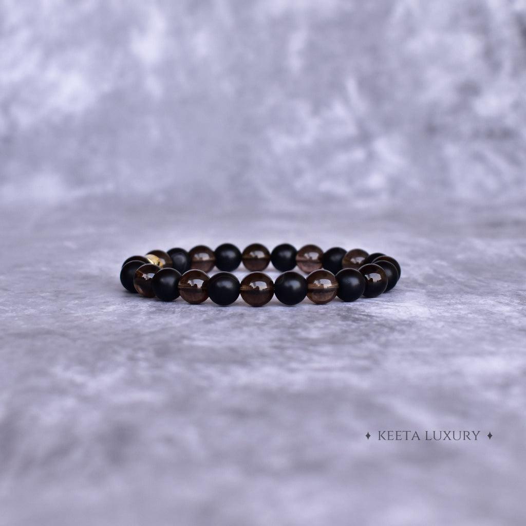 Smoky Shadows Elegance - Smoky Quartz & Black Onyx Bracelet -