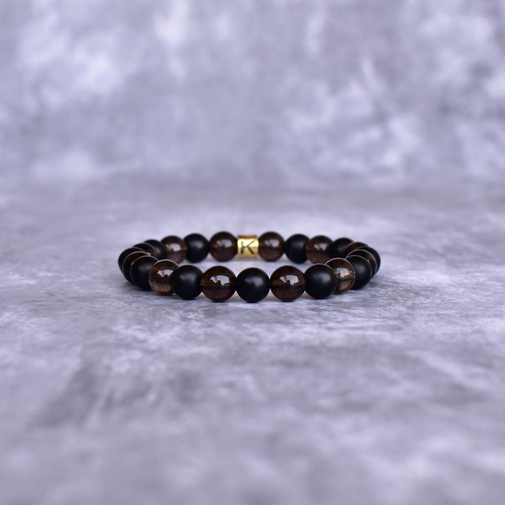 Smoky Shadows Elegance - Smoky Quartz & Black Onyx Bracelet -