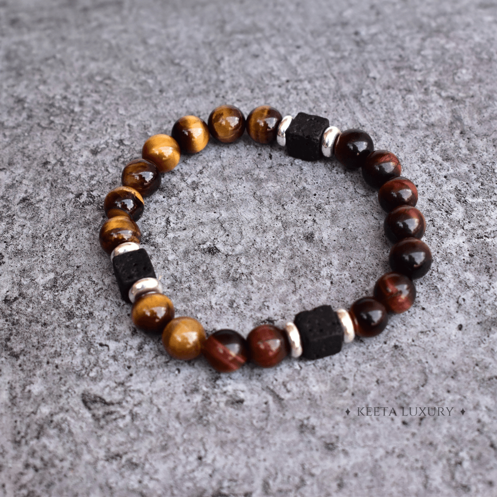 Spiritual Courage- Tiger Eye and Lava Bracelet -