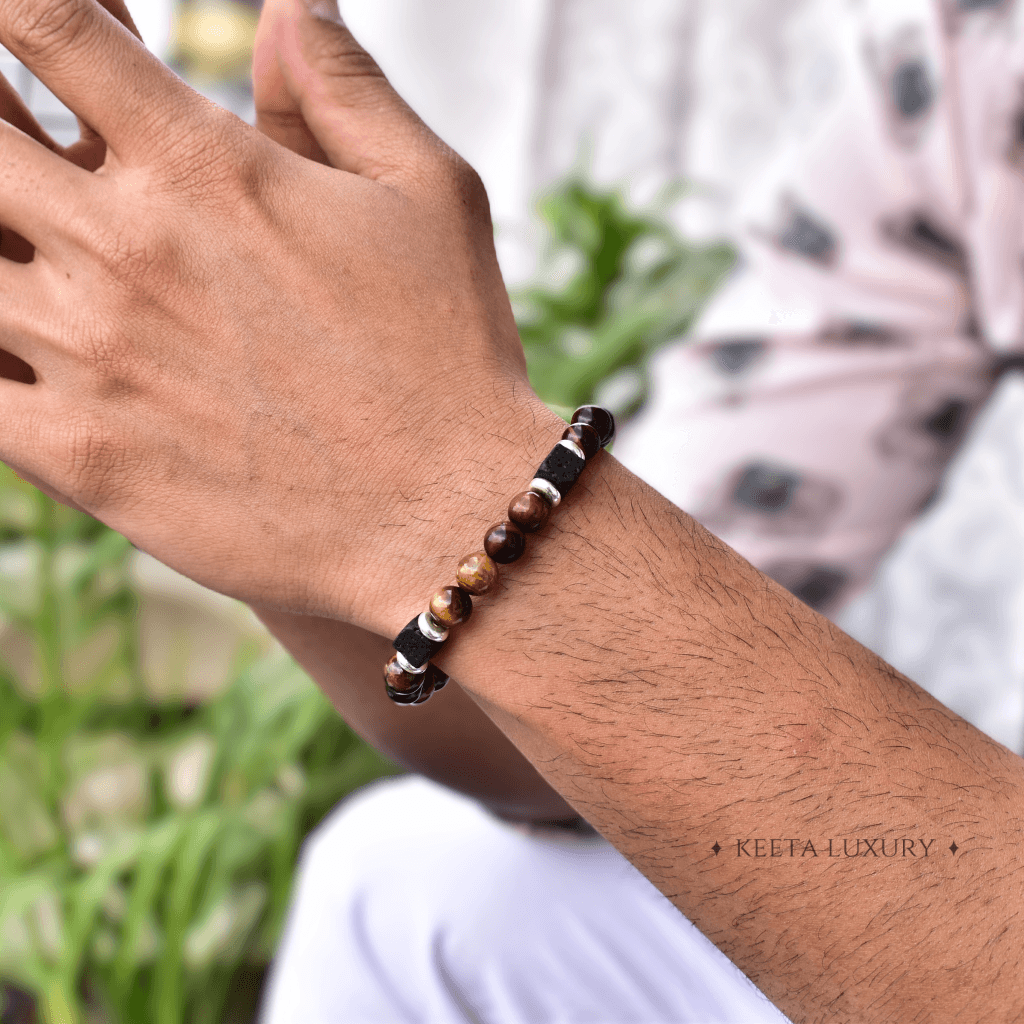 Spiritual Courage- Tiger Eye and Lava Bracelet -