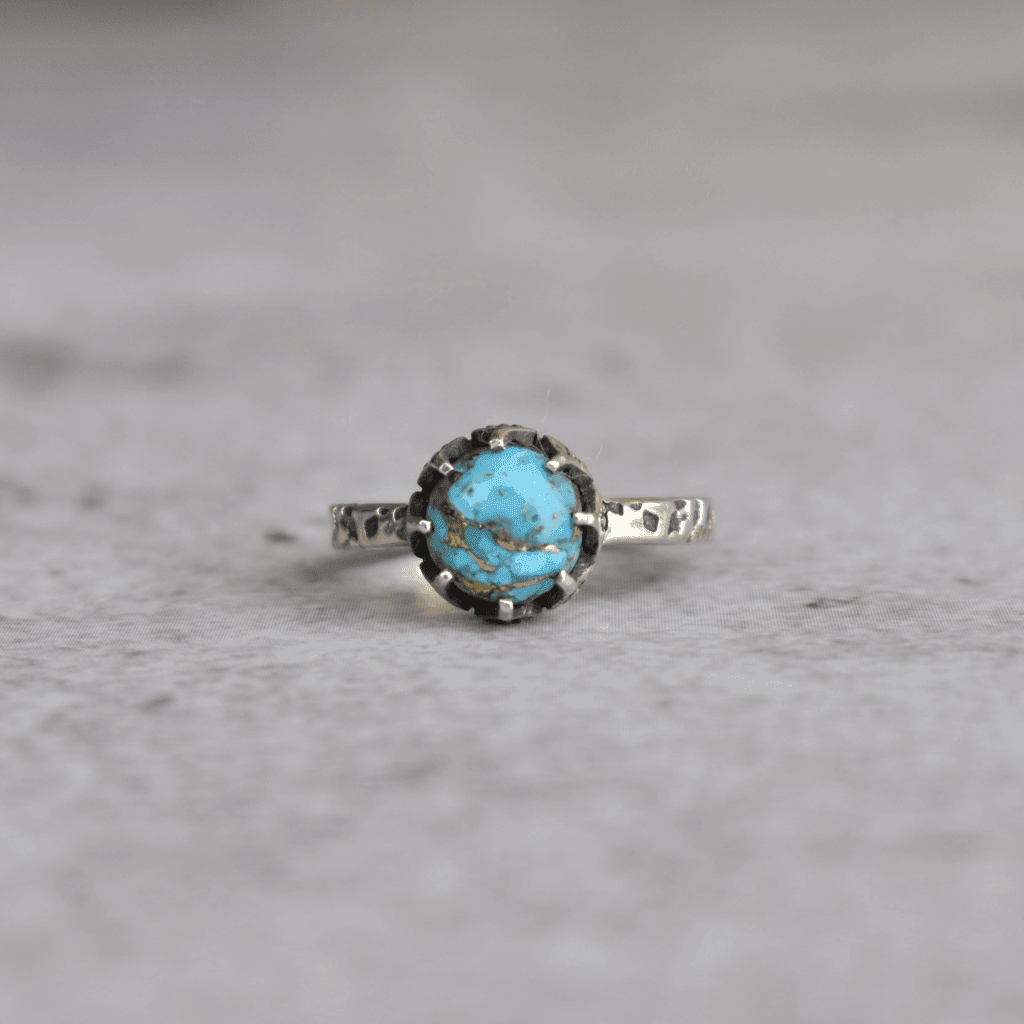 Textured Azure - Copper Turquoise Ring -
