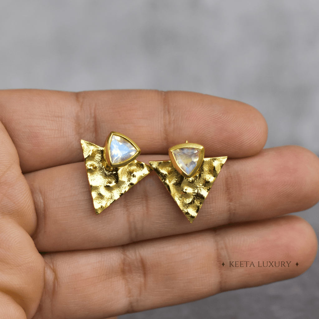 Triangle Link - Moonstone Studs -