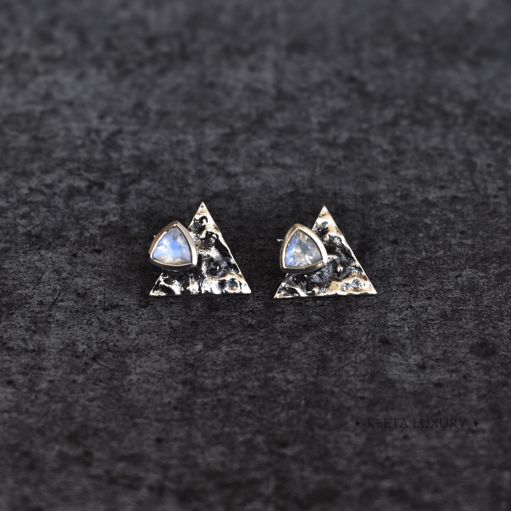 Triangle Link - Moonstone Studs -