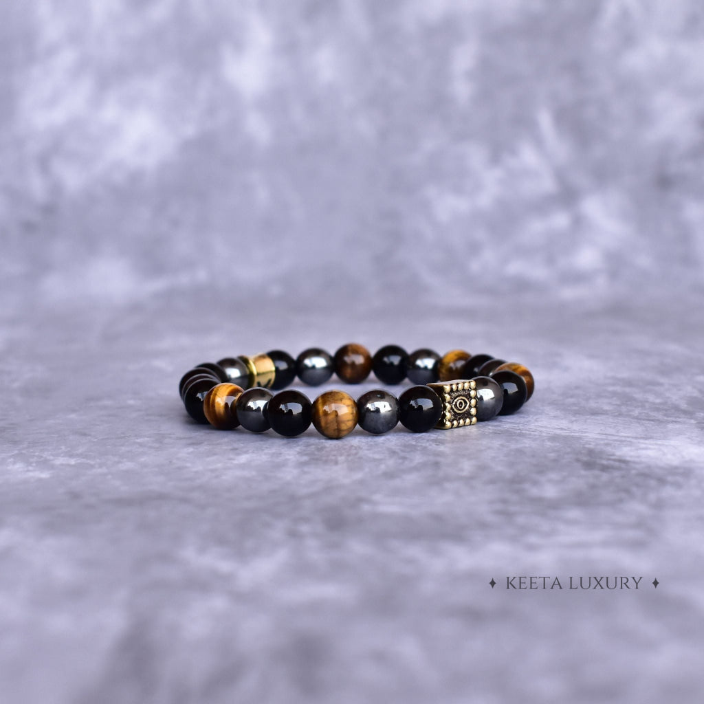 Trio Elegance - Tiger's Eye, Hematite & Black Onyx Bracelet -