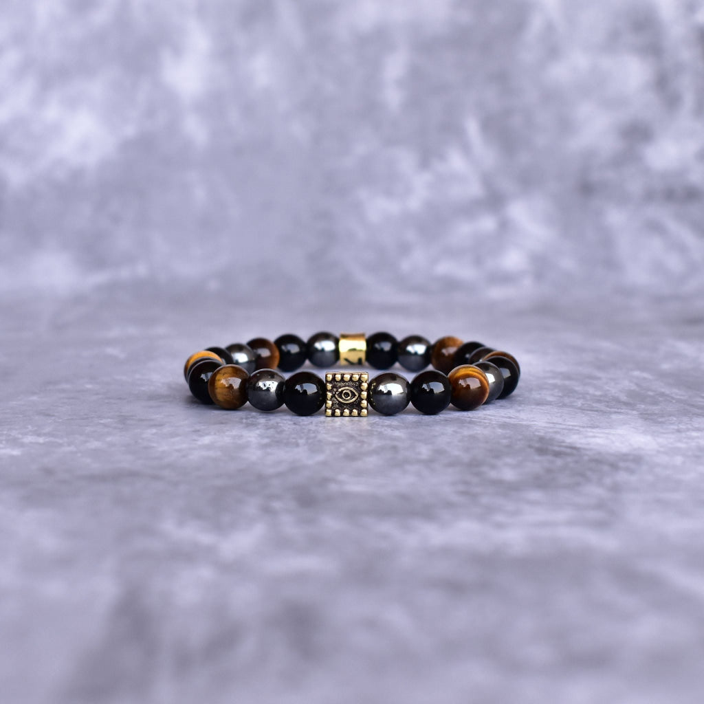 Trio Elegance - Tiger's Eye, Hematite & Black Onyx Bracelet -