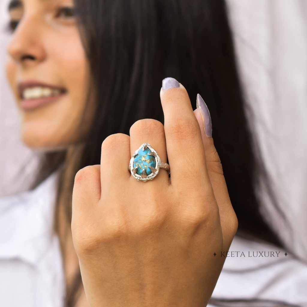 Twiggy Elegance - Copper Turquoise Ring -