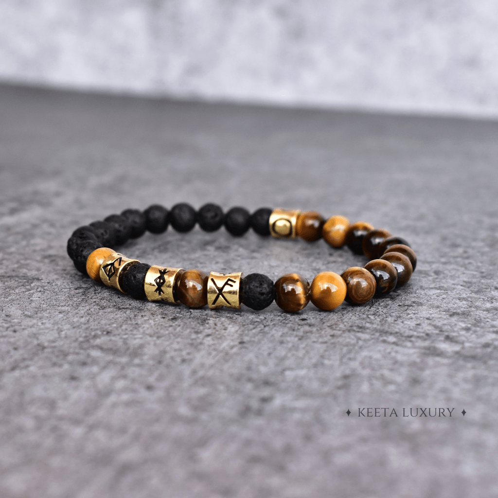 Viking Strength - Tiger Eye & Black Lava Bracelet -