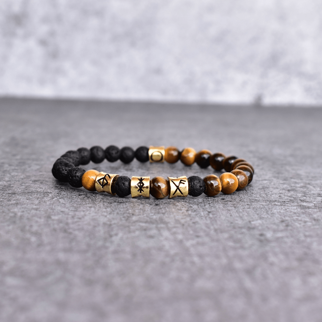 Viking Strength - Tiger Eye & Black Lava Bracelet -