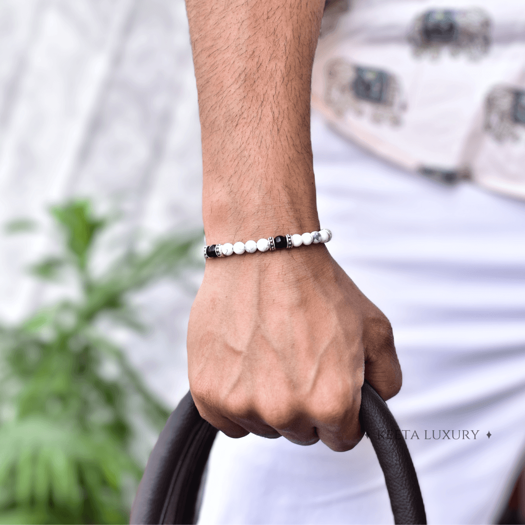 White Admire - Howlite and Black onyx Bracelets -