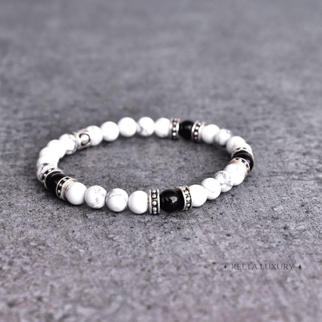 White Admire - Howlite and Black onyx Bracelets -