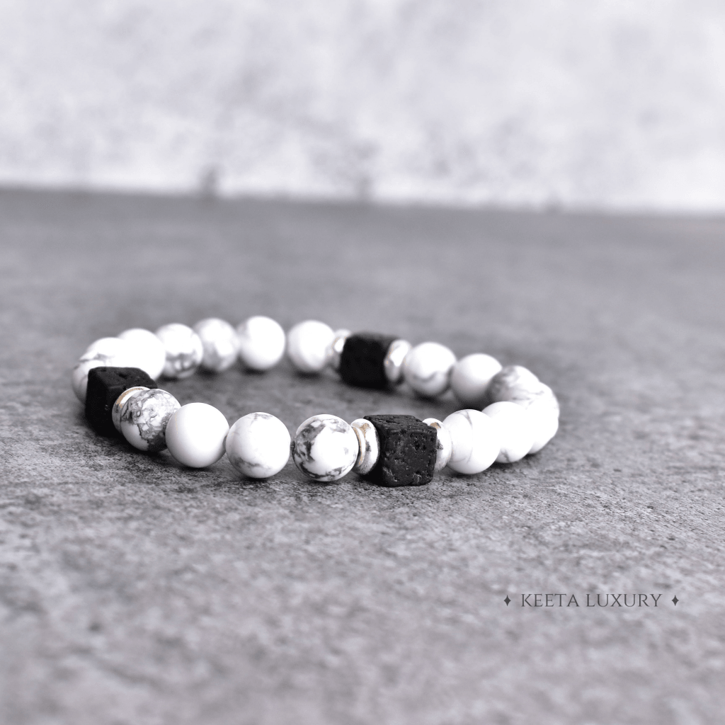 White Energy - Howlite & Lava Bead Bracelet -