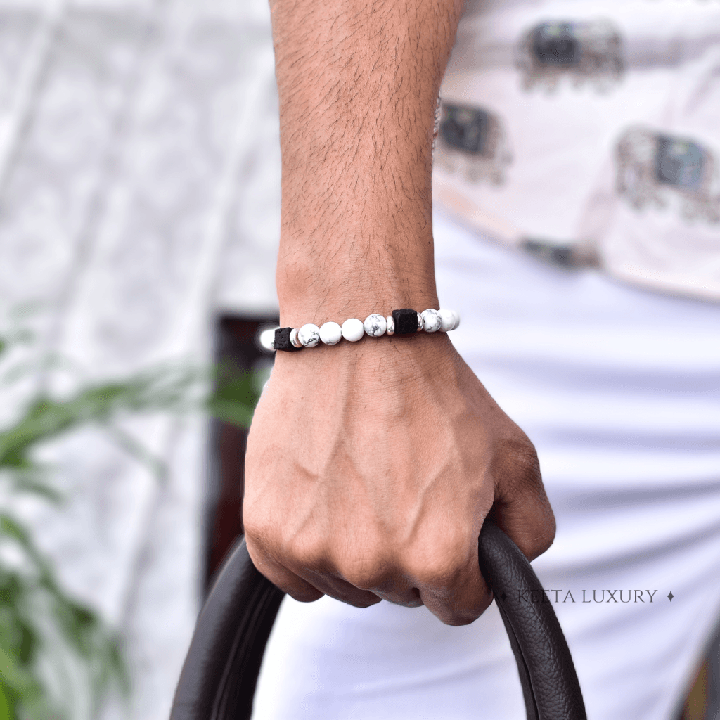White Energy - Howlite & Lava Bead Bracelet -