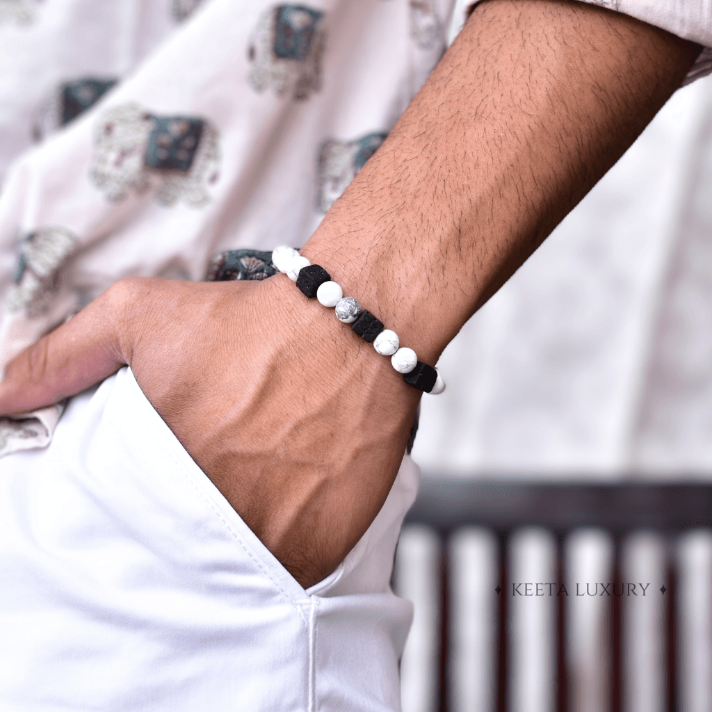 White Majesty - Howlite and Black lava Bracelets -