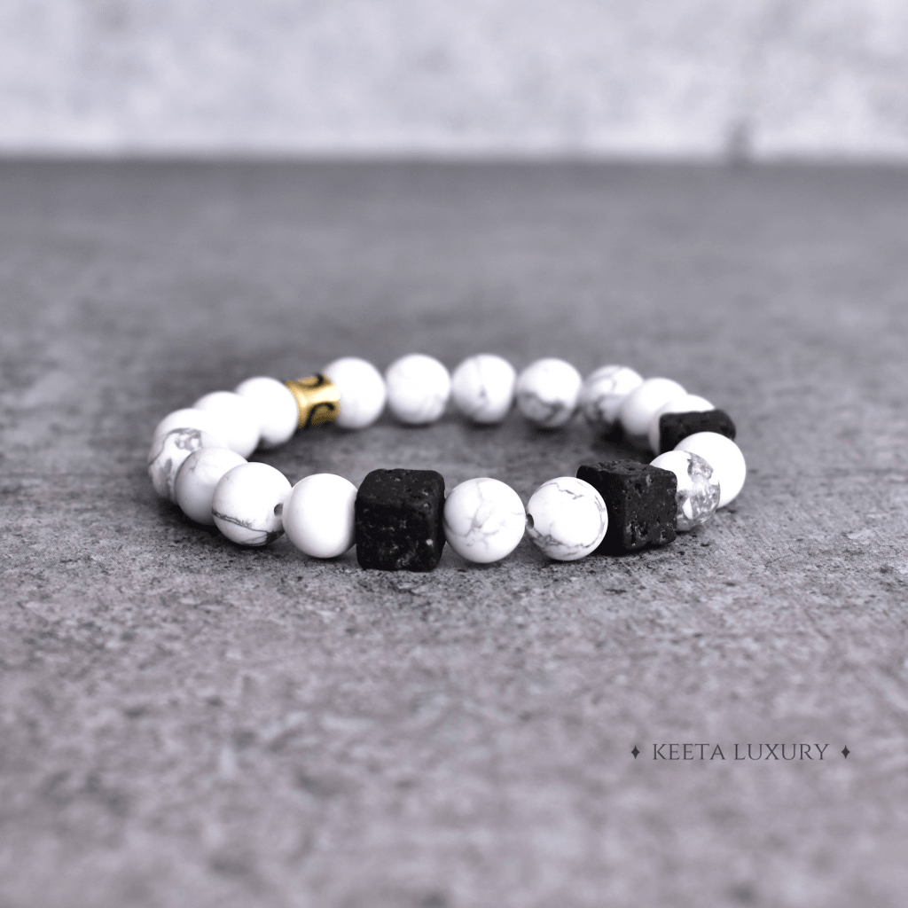 White Majesty - Howlite and Black lava Bracelets -