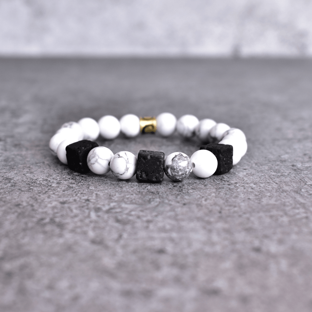 White Majesty - Howlite and Black lava Bracelets -