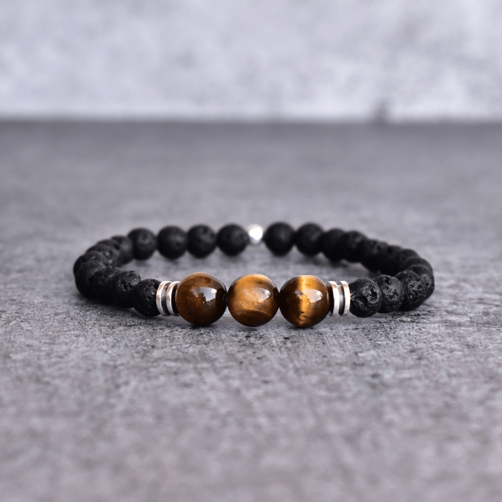 Yellow Atlantis - Black Lava And Tiger Eye Bracelets -