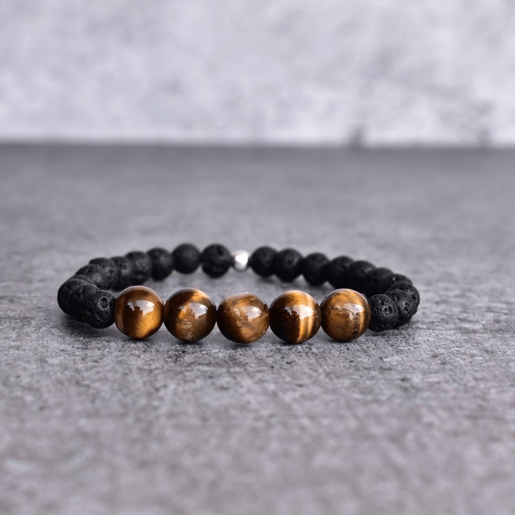 Yellow Jaguar- Lava And Tiger Eye Bracelets -