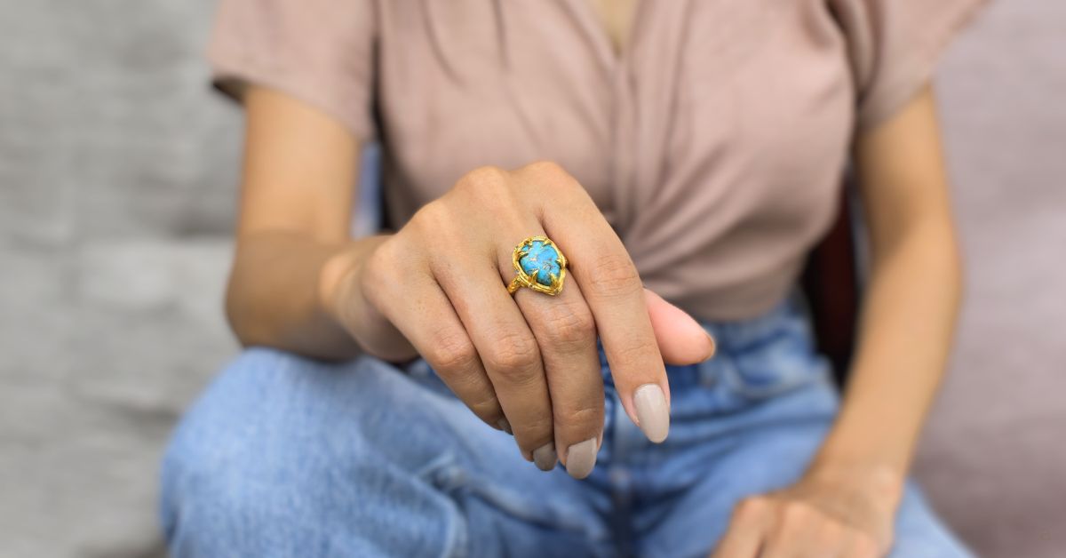 gold vermeil copper turquoise ring