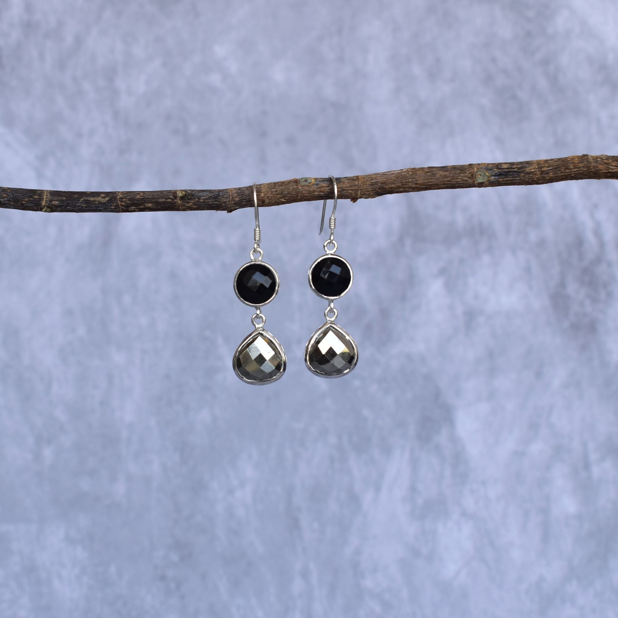 Richie Rich -  Black Onyx & Pyrite Earrings