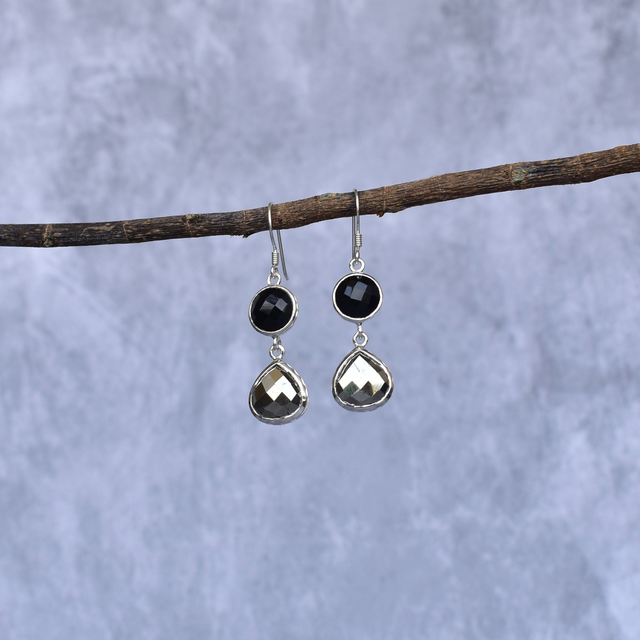 Richie Rich -  Black Onyx & Pyrite Earrings