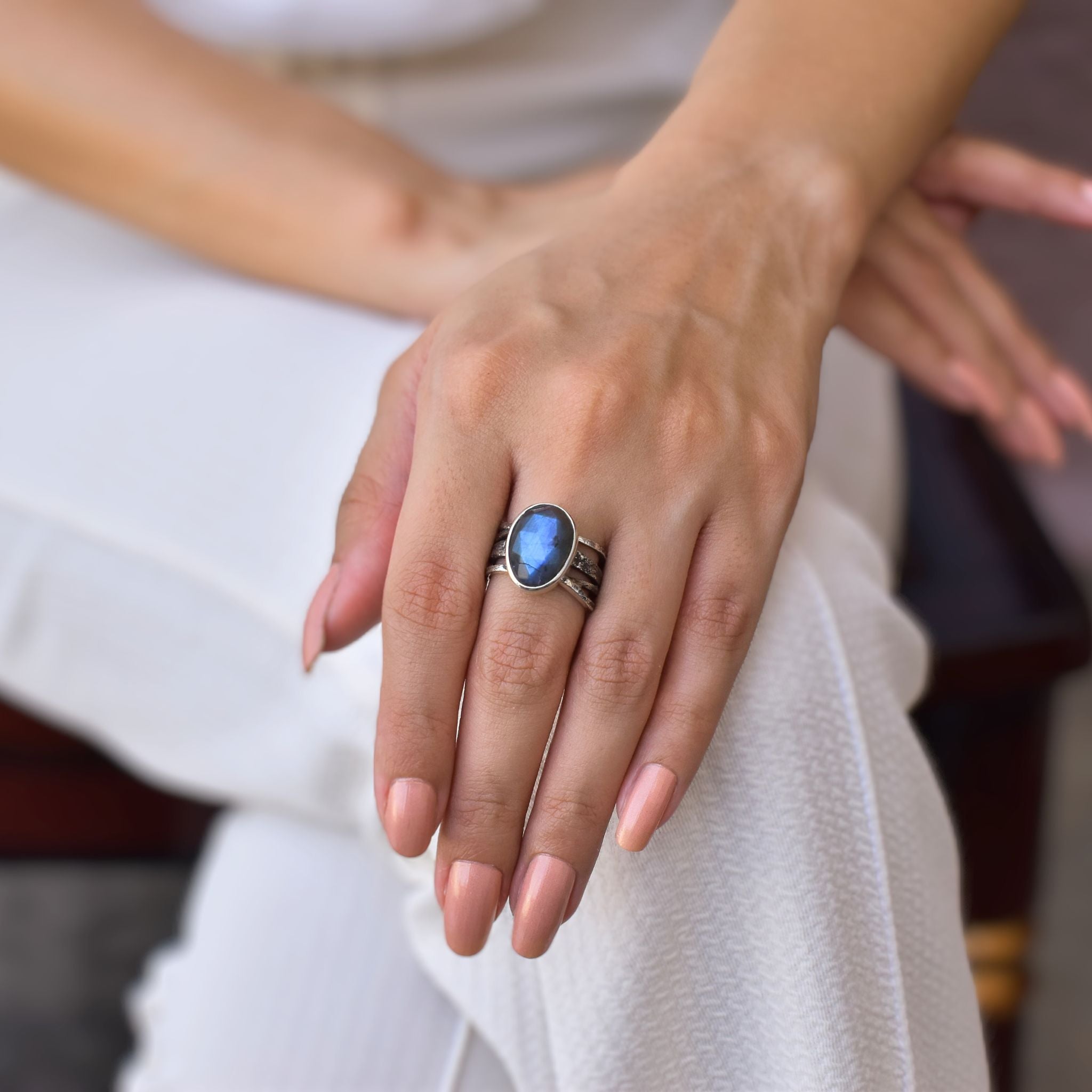 Oxidized Elegance - Labradorite Ring