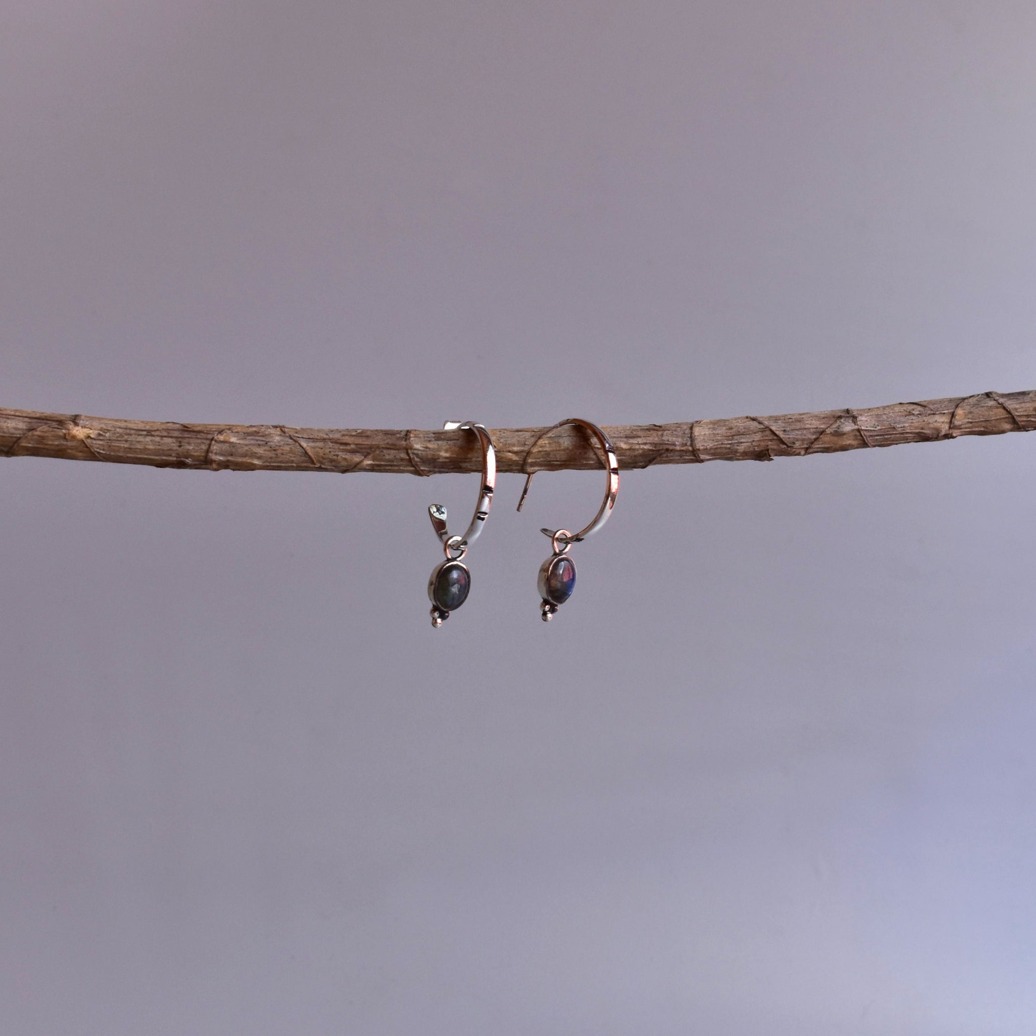 Boho Crescent - Labradorite Hoop Earrings