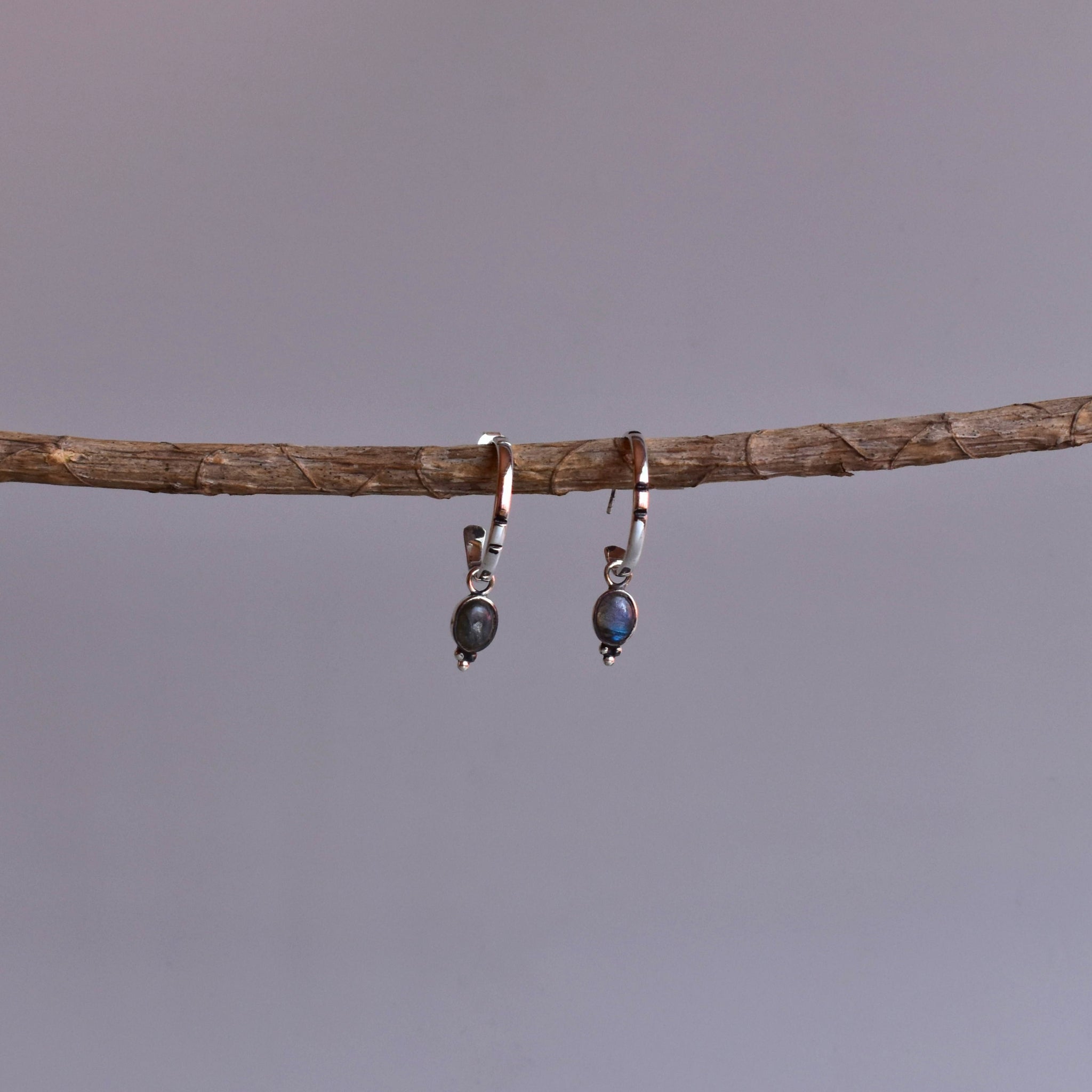 Boho Crescent - Labradorite Hoop Earrings